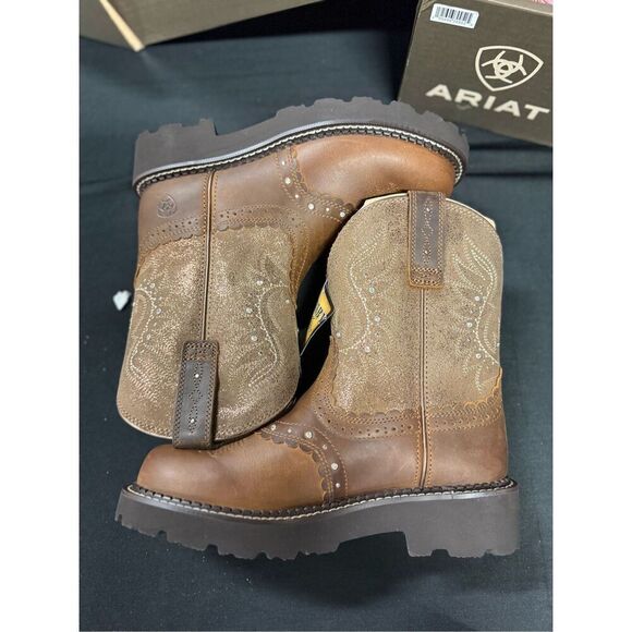 New Ariat Gembaby Distressed Brown Copper Metallic Western Boots 7.5 - Picture 3 of 7